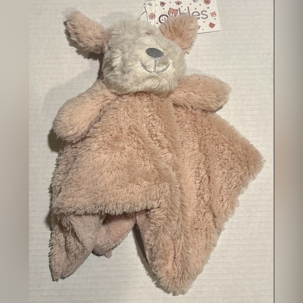 Oobles Pink & White Puppy Dog Plush Lovey Security Blanket Pink Eye Patch NEW